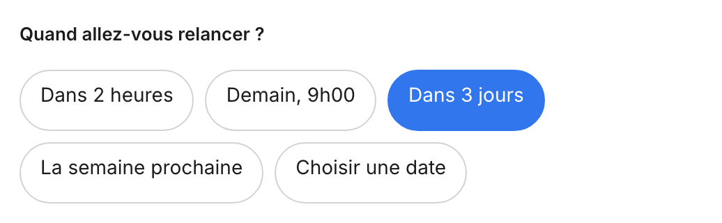 Étape 1 : la ligne du quand, avec Dans 3 jours sélectionné