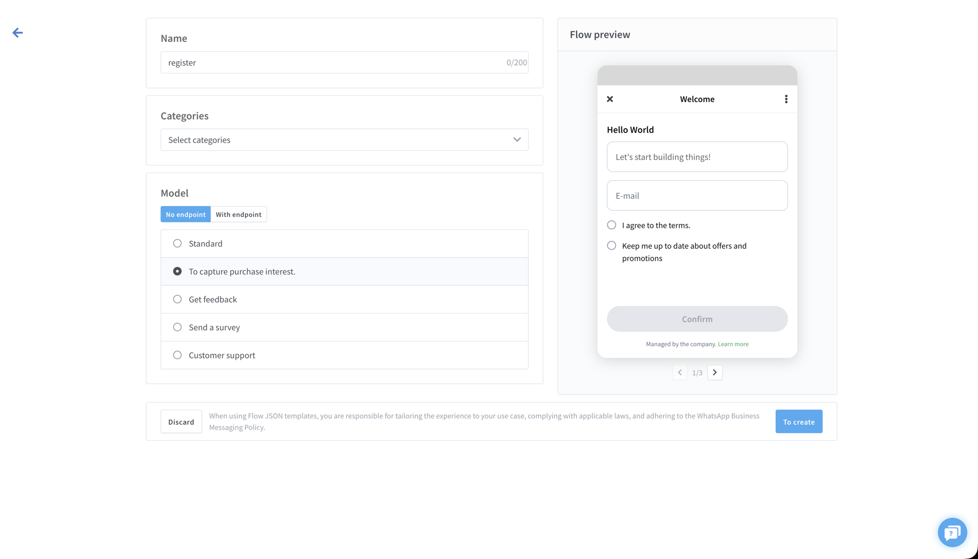 Création et aperçu d'un WhatsApp Flow au sein de la plateforme